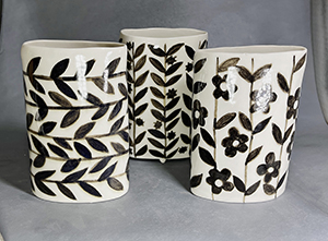 Image of porcelain paper clay work Black and White Vases by Jerry L. Bennett.